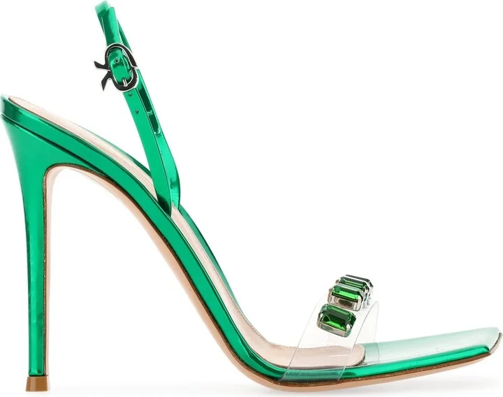 Green leather Â and PVC Ribbon Candy sandals