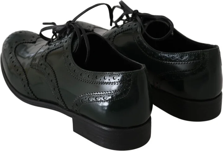Green Leather Broque Oxford Wingtip Women's Shoes - Image 6