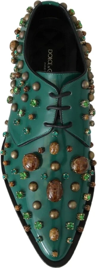 Green Leather Crystal Dress Broque Women's Shoes - Image 3