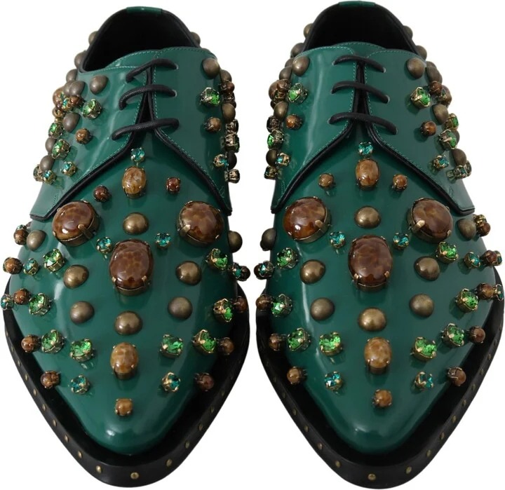 Green Leather Crystal Dress Broque Women's Shoes - Image 4