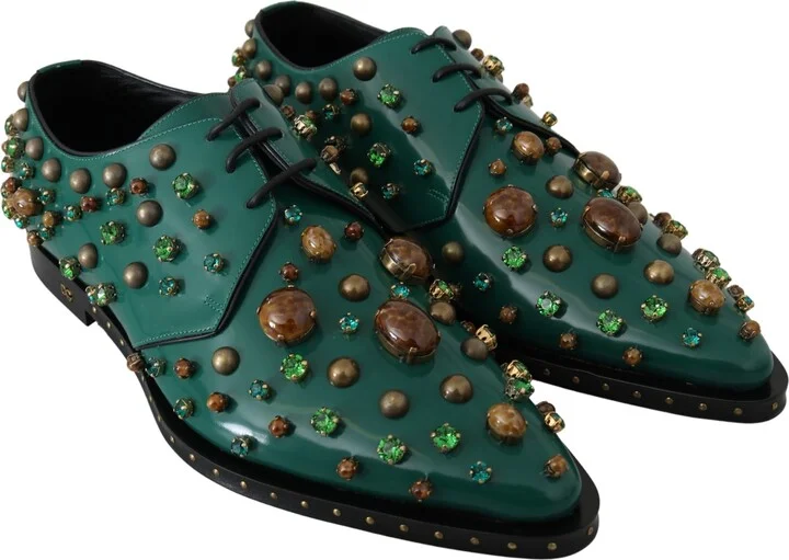 Green Leather Crystal Dress Broque Women's Shoes - Image 5