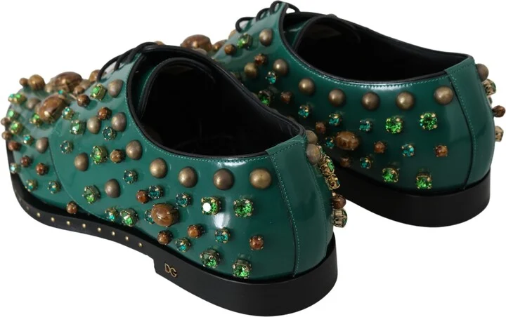 Green Leather Crystal Dress Broque Women's Shoes - Image 6
