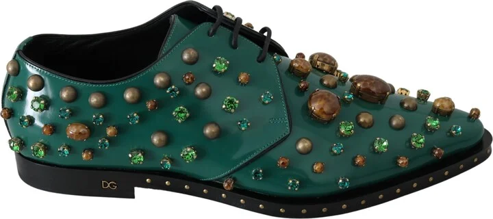 Green Leather Crystal Dress Broque Women's Shoes