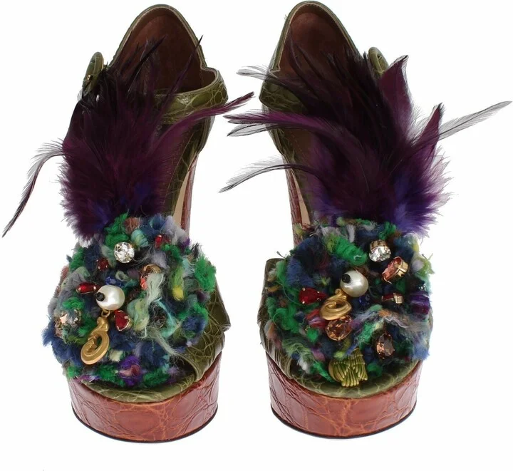 Green Leather Crystal Platform Sandal Women's Shoes - Image 2