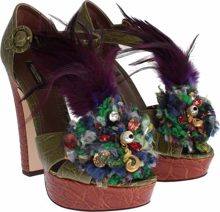 Green Leather Crystal Platform Sandal Women's Shoes - Image 3