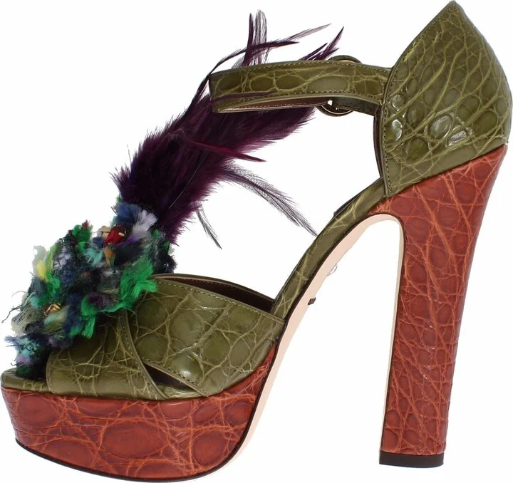 Green Leather Crystal Platform Sandal Women's Shoes - Image 5