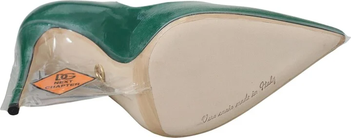 Green Leather Heels Pumps Plastic Women's Shoes - Image 2