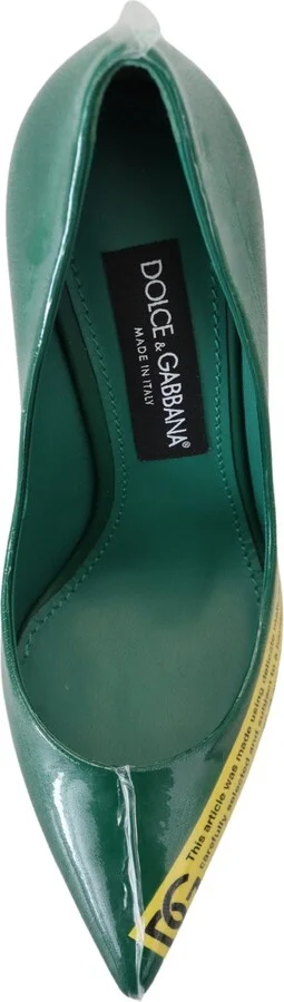 Green Leather Heels Pumps Plastic Women's Shoes - Image 3