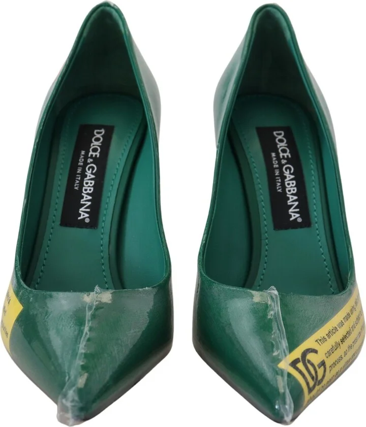 Green Leather Heels Pumps Plastic Women's Shoes - Image 4