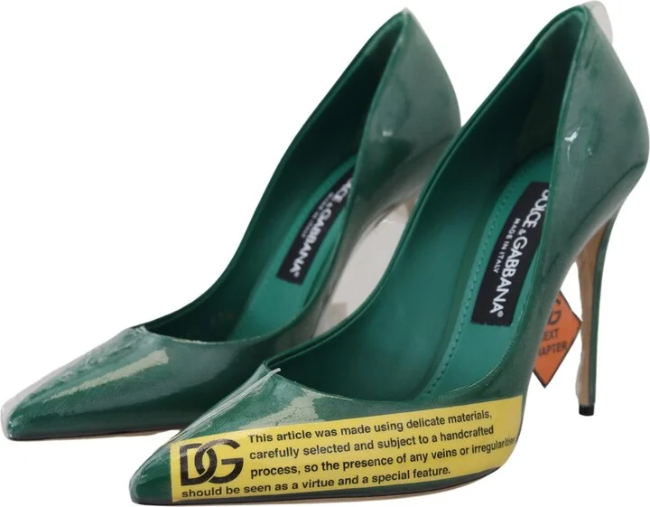 Green Leather Heels Pumps Plastic Women's Shoes - Image 5