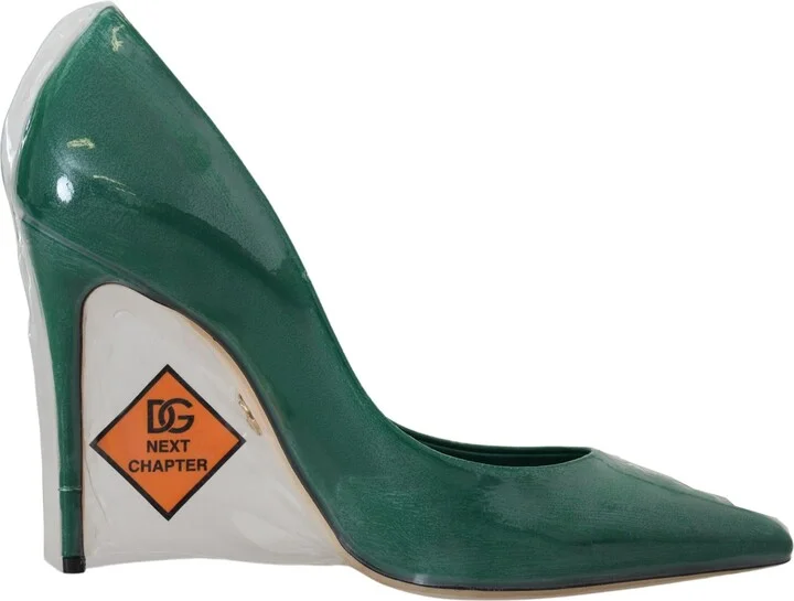 Green Leather Heels Pumps Plastic Women's Shoes
