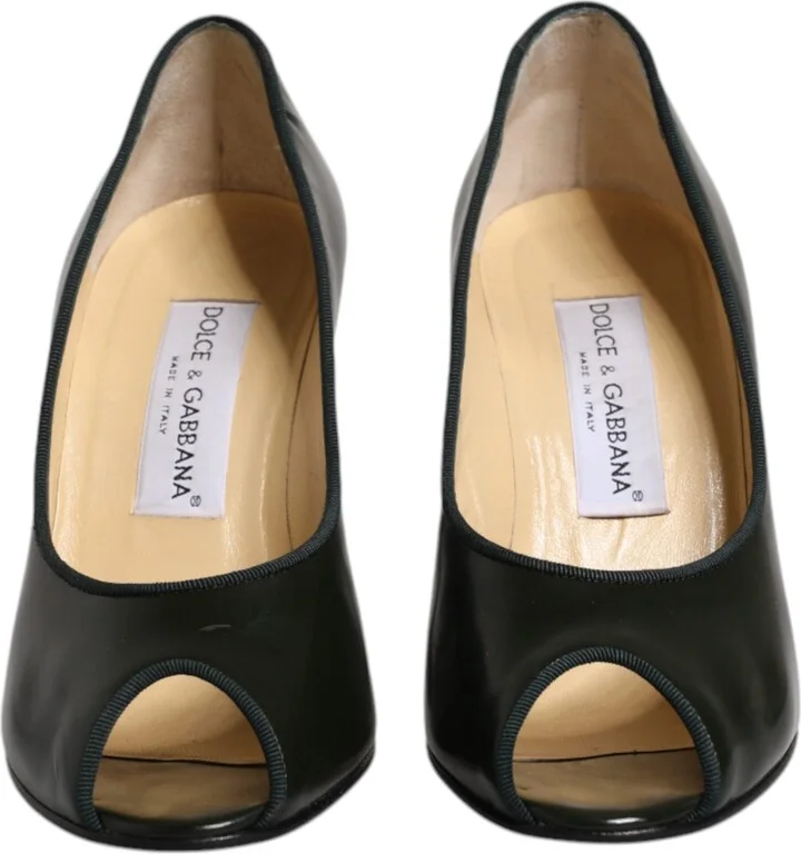 Green Leather Peep Toe Heels Pumps Women's Shoes (Pre-Owned) - Image 2