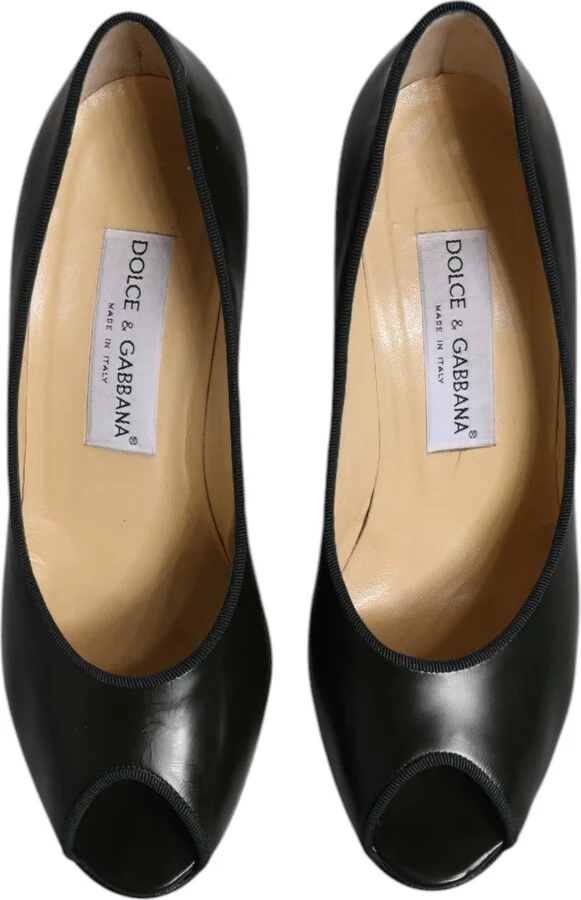 Green Leather Peep Toe Heels Pumps Women's Shoes (Pre-Owned) - Image 3