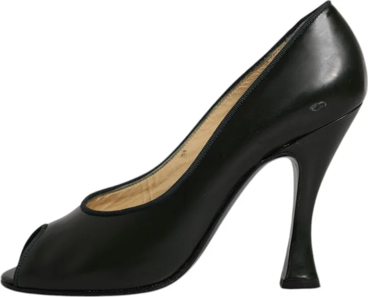 Green Leather Peep Toe Heels Pumps Women's Shoes (Pre-Owned) - Image 6