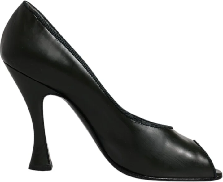 Green Leather Peep Toe Heels Pumps Women's Shoes (Pre-Owned)