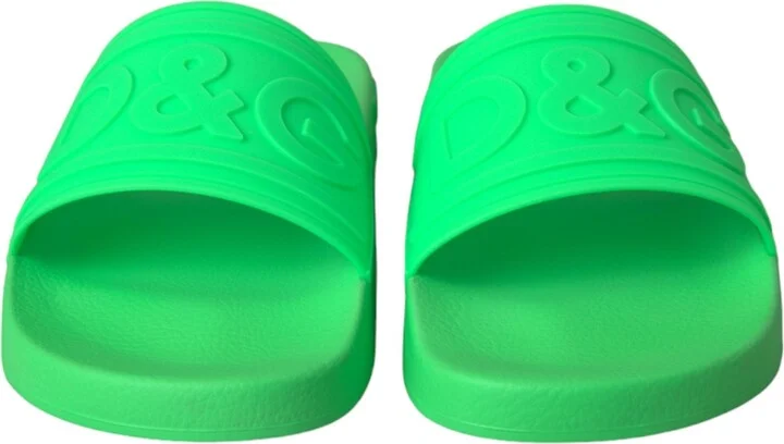 Green Leather Slides Sandals Beachwear Men's Shoes - Image 2