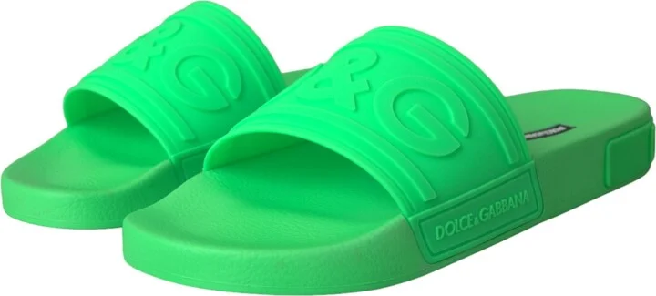 Green Leather Slides Sandals Beachwear Men's Shoes - Image 3