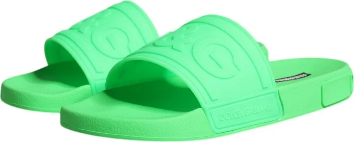 Green Leather Slides Sandals Beachwear Men's Shoes - Image 4