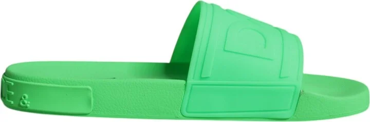Green Leather Slides Sandals Beachwear Men's Shoes