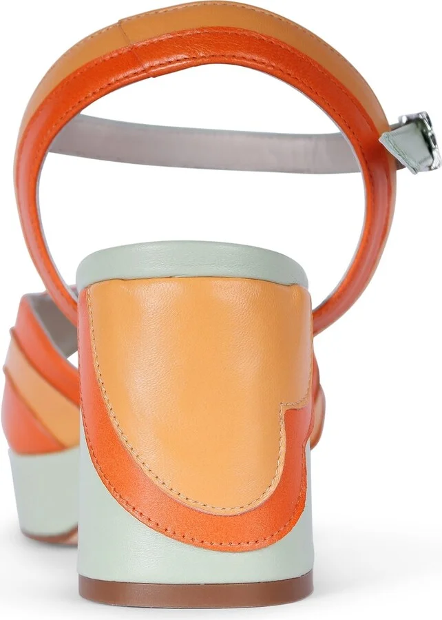 Green / Orange Esme Summer Green Orange Block Heels - Image 2