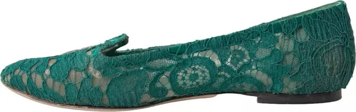 Green Taormina Lace Slip On Flats Women's Shoes (Pre-Owned) - Image 2