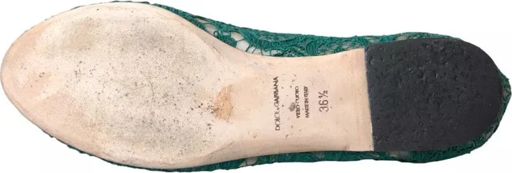 Green Taormina Lace Slip On Flats Women's Shoes (Pre-Owned) - Image 3
