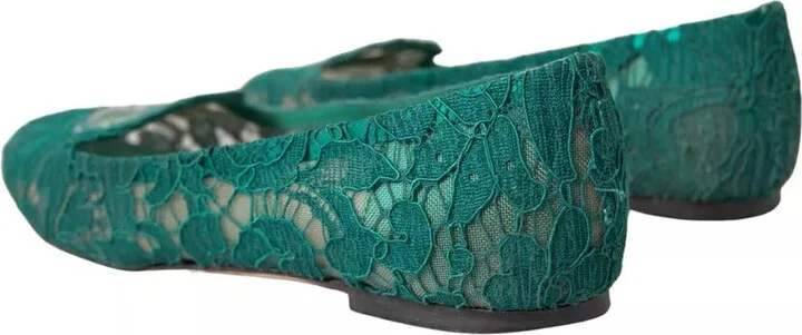 Green Taormina Lace Slip On Flats Women's Shoes (Pre-Owned) - Image 4