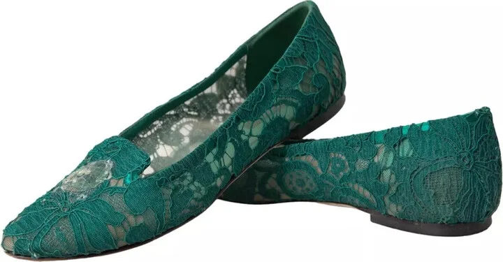 Green Taormina Lace Slip On Flats Women's Shoes (Pre-Owned) - Image 5