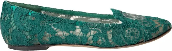 Green Taormina Lace Slip On Flats Women's Shoes (Pre-Owned)