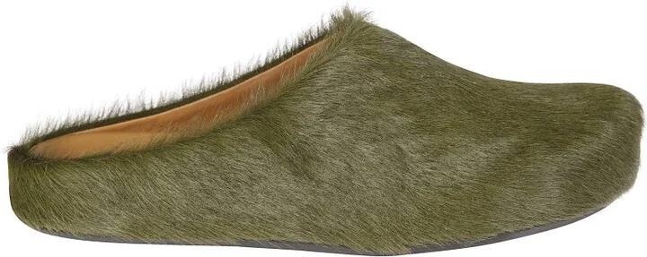 Green Textured Slip-On Shoes With Rounded Toe