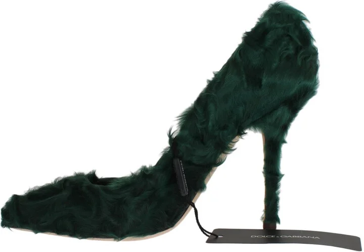 Green Xiangao Lamb Fur Leather Women's Pumps - Image 2