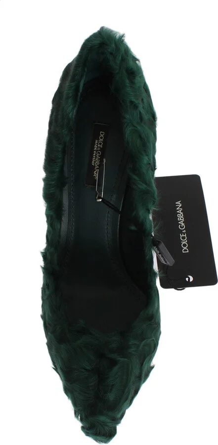 Green Xiangao Lamb Fur Leather Women's Pumps - Image 4