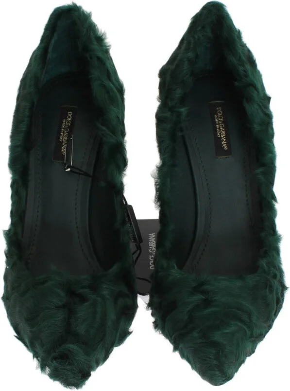 Green Xiangao Lamb Fur Leather Women's Pumps - Image 5