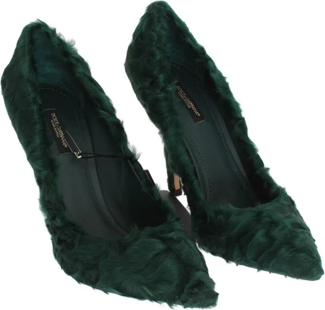 Green Xiangao Lamb Fur Leather Women's Pumps - Image 6
