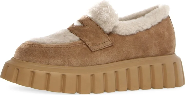 Grenelle Genuine Shearling & Suede Platform Loafer