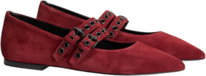 Greta Suede Double Buckle Mary Jane Shoes In Bordeaux