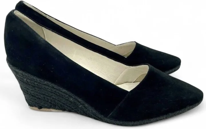 Greta Suede Leather Wedge Espadrilles In Black