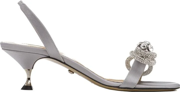 Grey Double Bow Satin Sandals