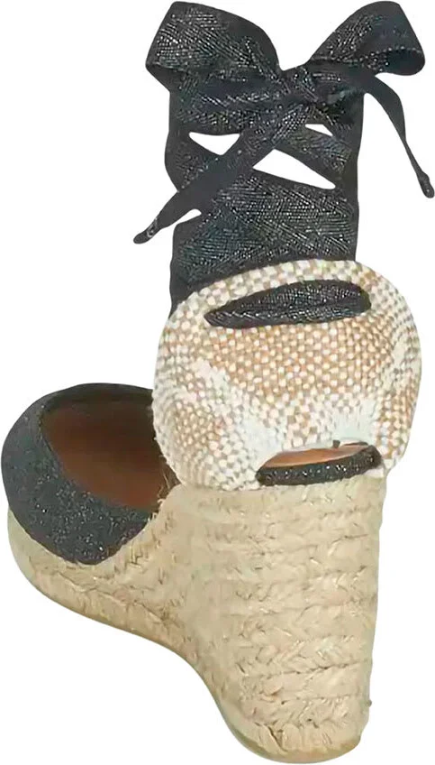Grey Lace-up Espadrille Sandals In Cotton Woman - Image 3