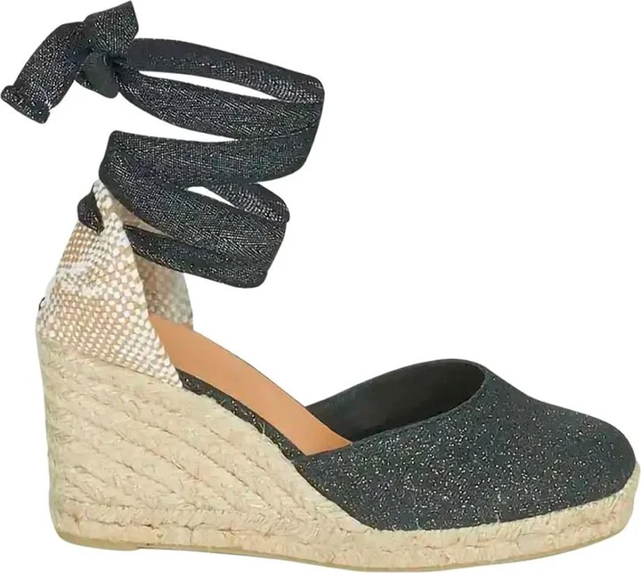 Grey Lace-Up Espadrille Sandals In Cotton Woman