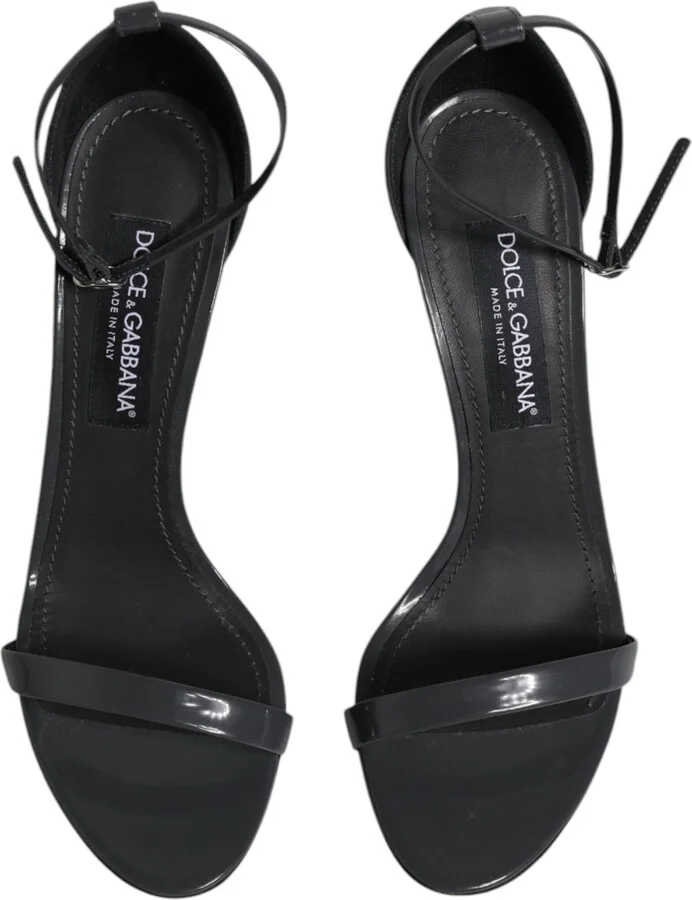 Grey Leather Ankle Strap Heel Sandals Women's Shoes (Pre-Owned) - Image 3