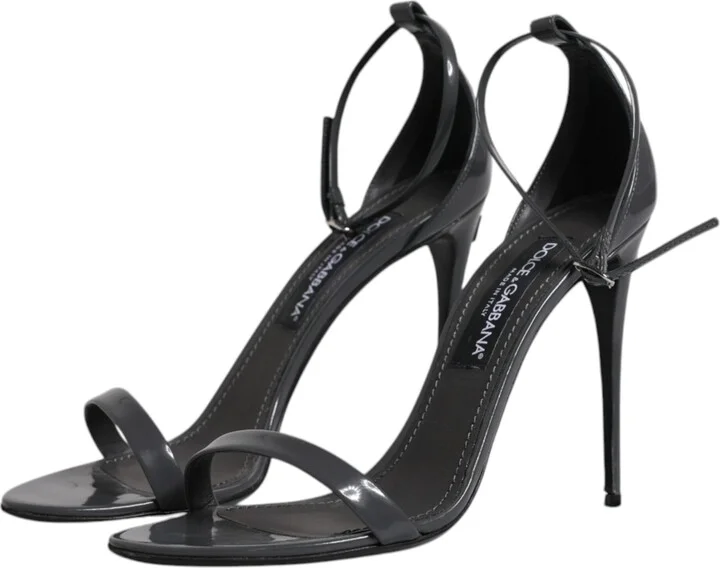 Grey Leather Ankle Strap Heel Sandals Women's Shoes (Pre-Owned) - Image 4