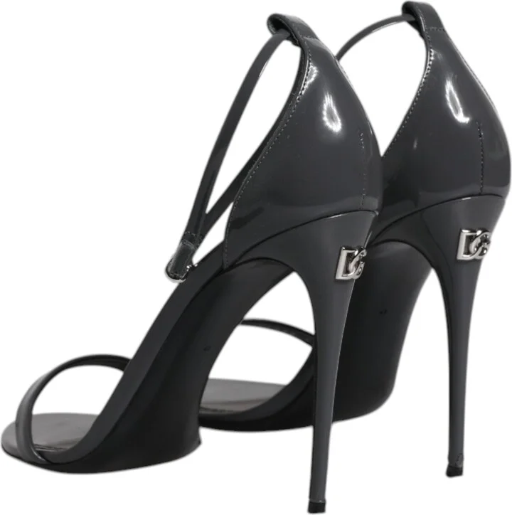 Grey Leather Ankle Strap Heel Sandals Women's Shoes (Pre-Owned) - Image 5
