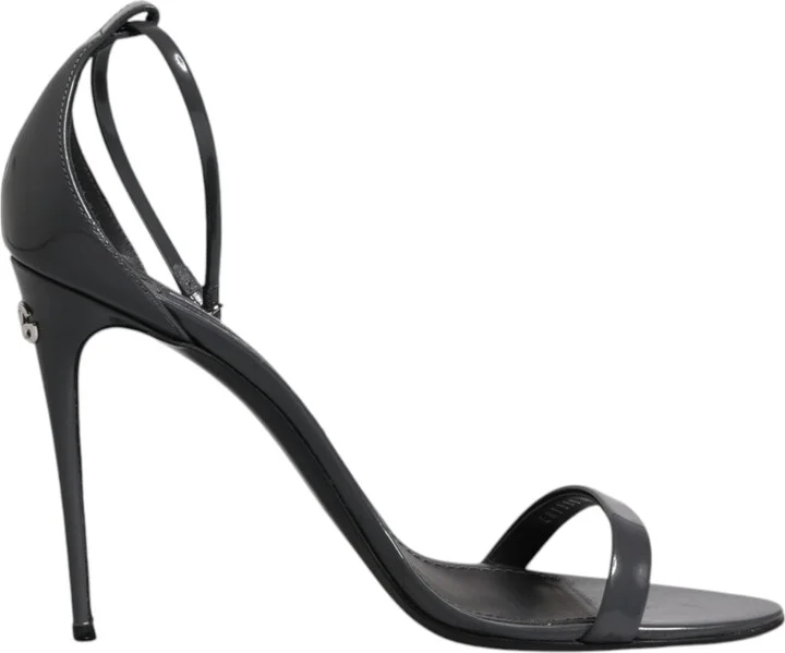 Grey Leather Ankle Strap Heel Sandals Women's Shoes (Pre-Owned)