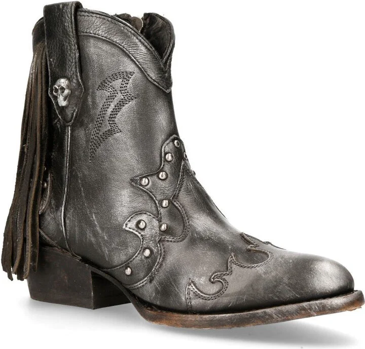 Grey Leather Fringed Pointed Cowboy Boots- WSTM003-S1