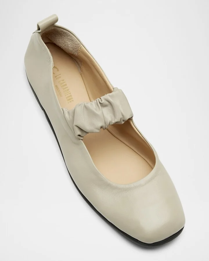 Grey Leather Mary Jane Ballerina Flats - Image 3