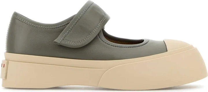 Grey Leather Mary Jane Sneakers