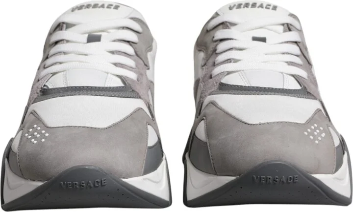 Grey Leather Neoprene Chunky Low Top Squalo Sneakers Men's Shoes - Image 2