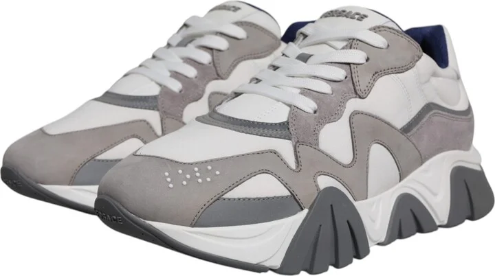 Grey Leather Neoprene Chunky Low Top Squalo Sneakers Men's Shoes - Image 3