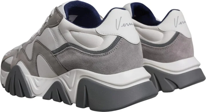 Grey Leather Neoprene Chunky Low Top Squalo Sneakers Men's Shoes - Image 4